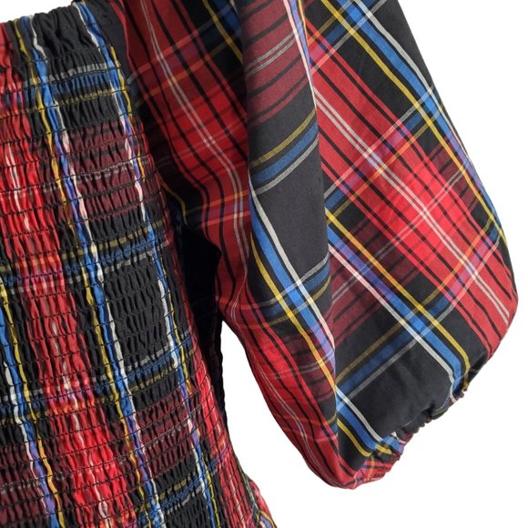 Draper James RSVP XL Blouse Plaid Smocked Puff Elbow Sleeve Peplum Square Neck - Picture 7 of 7